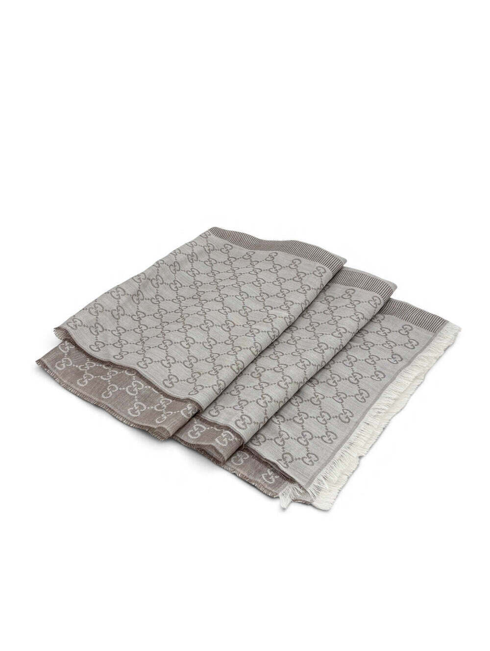 Gucci GG Jacquard Fringe Scarf in Light Grey